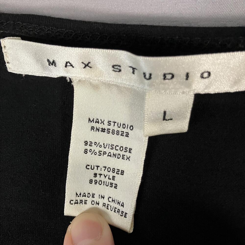 Max Studio Dress Womens Large Black 3/4 Sleeve Midi Ruffle V Neck Stretch - Picture 6 of 15